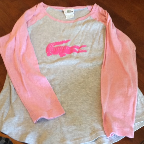 Lacoste Tops - Lacoste pink & gray alligator baseball tee NWOT